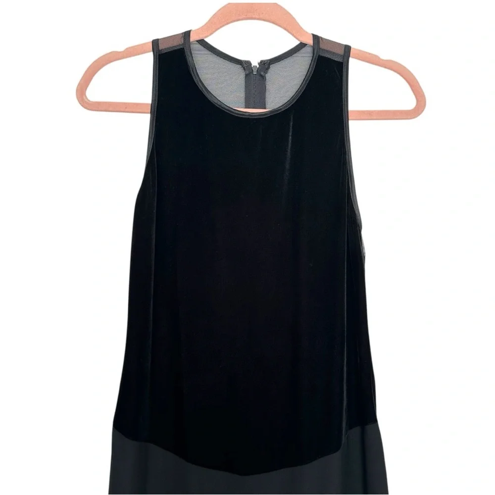 Black Velvet & Mesh Maxi Dress Sheer Back Sleeveless Minimalist Whimsigoth‎ M